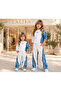 PREMIUM Girls' Denim Trim Striped Pants Sweat 2-Piece Festive Outfit Set - 7-14 age - 2