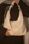Women's Off-White Hobo Shoulder Bag with Drawstring Detail and Zipper, Large Daily Bag - 5