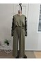Women's Long Sleeve Crew Neck Tulle Viscose Two-Thread Blouse and Trousers Two-Piece Set - 4
