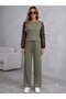 Women's Long Sleeve Crew Neck Tulle Viscose Two-Thread Blouse and Trousers Two-Piece Set - 3