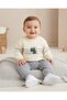Baby Boy Seasonal Dinosaur Printed 2-Piece Baby Set with Striped Detailed Gray Pants