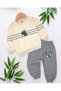 Baby Boy Seasonal Dinosaur Printed 2-Piece Baby Set with Striped Detailed Gray Pants - 2