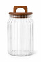 3000 ml Acacia Lid Striped Glass Jar – Large Size Kitchen Storage Jar with Wooden Handle - 5