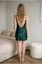 Emerald Green Color Satin Nightdress with Lace Detail on the Chest - 2