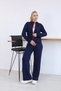 Women's Ribbed Zippered High Collar Wide Leg Two-Piece Tracksuit Set - 6