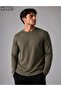 Men's Terry Interlock Long Sleeve Crew Neck Basic Khaki T-Shirt