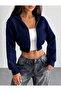 Trend Nawly 3 Thread Crop Zippered Hooded Crop Sweatshirt Cardigan - 6