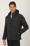 Men's Black Water and Wind Resistant Fur Lined Hooded Double Zipper Pocket Technical Fabric Outdoor Jacket - 3
