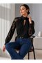 Women's Black Lace Sleeve High Neckline Stylish Blouse with Drop Neckline - 6