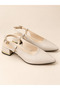 Bella Women's Beige Faux Leather Pointed Toe 3 cm Heeled Adjustable Strap Slingback Shoes - 4