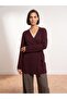 61002 Double-Breasted Belted Wool Blend Knitwear Cardigan-Burgundy M. - 3