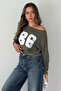 Women's 86 Printed Boat Neck Long Sleeve Crop Blouse - 2
