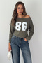 Women's 86 Printed Boat Neck Long Sleeve Crop Blouse