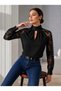 Women's Black Lace Sleeve High Neckline Stylish Blouse with Drop Neckline - 7