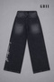 Unisex Black Letter Printed Extra Wide Leg Baggy Jean Trousers - 5