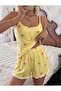 Night Women's Yellow Thin Strap Shorts Pajama Set 5270 - 3