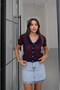 Navy Blue Openwork Striped Knitted Cardigan