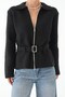 Black Belted Zippered Cardigan - 2