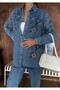 Women's Front Beaded Embroidered Denim Oversize Shirt - 6