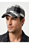 Unisex Black and White Plaid Flannel Cap - Winter Textured Adjustable Baseball Cap