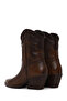 Women's Brown Short Thick Heeled Leather Cowboy Boots Wf190010Dv - 8