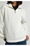 Regular Fit Zippered Embroidered Women's Ecru Sweatshirt - 4
