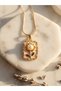 Vintage Design Pearl and Flower Detailed Gold Steel Necklace
