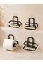 No-Drill Mounted Toilet Paper Holder Black Metal Adhesive Bathroom Paper Holder Set of 4 - 4