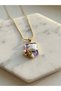 Vintage Design Purple Background Baroque Pearl and Flower Detailed Gold Steel Necklace