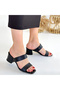 Osper Black Skin Heeled Slippers - 6