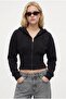 Women's Crew Corseted Slim Fit Black Hooded Sweatshirt