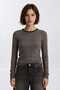 Striped Stretch Knitted Blouse Lub0394 Brown White - 2