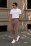 3 Thread Combed Cotton Fabric Cotton Soft Brown Sweatpants with Elastic Cuffs and Pockets - 2