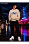 Losangeles Printed Crew Neck 2-Thread Raster Fabric Tracksuit Set