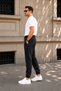 3 Thread Combed Cotton Fabric Cotton Soft Black Sweatpants with Elastic Cuffs and Pockets - 2