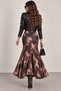 Women's Brown Tie-Dye Patterned High Waist Fish Shape Flared Long Skirt - 5