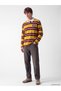 Yellow Polo Collar Striped Men's Sweatshirt - 2