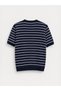 Vizyon New Season Navy Blue Crew Neck Striped Men's Knitwear T-Shirt - 6