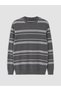 Ozmarka New Season Anthracite Crew Neck Striped Men's Knitwear Sweater - 4