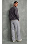 Men's Gray Baggy Sweatpants with Front Piping and Wide Legs - 5