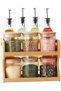 Bamboo Spice Rack Organizer with Oil Dispensers, 2-Tier Countertop Spice Jar and Glass Bottle Set, Kitchen Storage Holder for Seasonings, Herbs, Spices, Cooking Oils & Condiments
