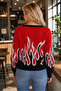 Women's V-Neck Long Sleeve Flame Patterned Color Garnished Special Design Stylish Elegant Red Knitwear Sweater - 3