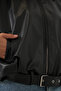 Women's Belt Detailed Leather Jacket 1592 - Black - 3