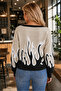 Women's V-Neck Long Sleeve Flame Patterned Color Garnished Special Design Stylish Elegant Beige Knitwear Sweater - 3