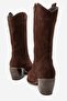 Yafillen Women's Genuine Leather Western / Cowboy Short Boots Brown Suede - 3