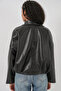Women's Belt Detailed Leather Jacket 1592 - Black - 4
