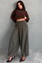 Khaki Plaid Patterned Elastic Waist Balloon Trousers Mg2905 - 5