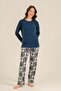Women's Cream Buttoned Collar Long Sleeve Pajama Set Pc9285-S-V2 - 6