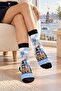Istanbul Maiden's Tower Patterned Blue Unisex Socks - 3