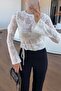 Rose Embroidered Drawstring Knitwear Blouse - 4
